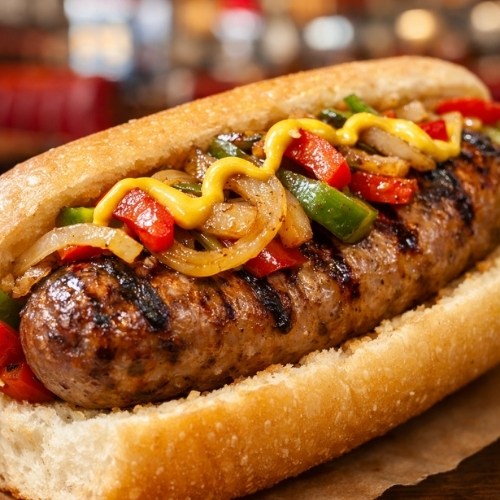 italian sausage Hot Peppers, Giardiniera Sauce, Sweet Peppers, Gravy Bread, House Bread , Portillo's sides, portillo's food, portillo's menu with prices , portillo's menu , portillo's catering , portillo's breakfast menu