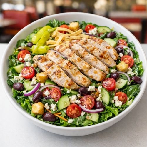 Greek Salad With Grilled Chicken , Portillo's salads , portillo's food, portillo's menu with prices , portillo's menu , portillo's catering , portillo's breakfast menu